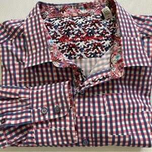 Robert Graham Perez Gingham Print Blue/Pink Flip Cuff Shirt XXL